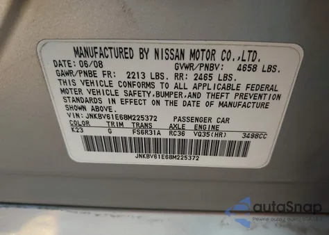 2008 Infiniti G35 Sport from USA, damaged, VIN JNKBV61E68M225372